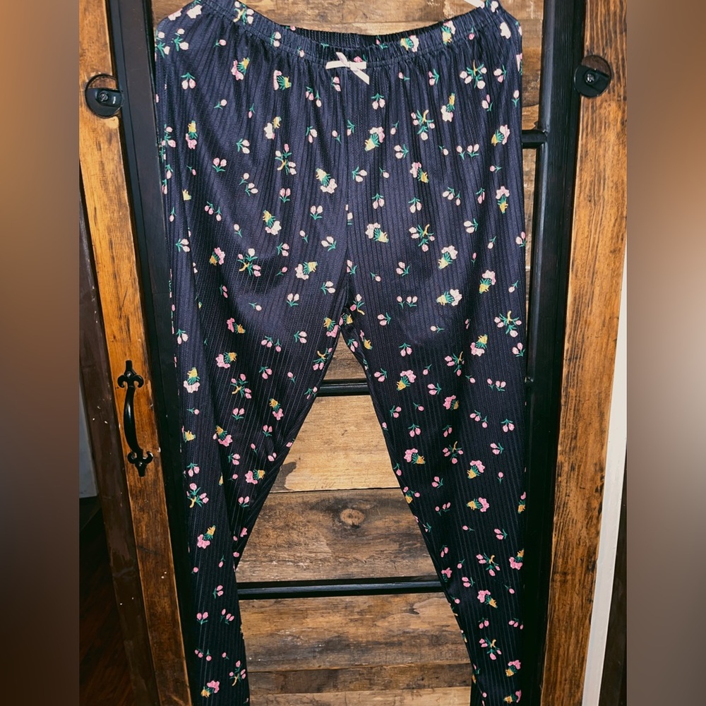 Floral Women’s Pajamas - Black with Pink and Green Accents - Picture 2 of 5